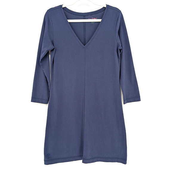 Lilly Pulitzer Juliet Navy Pima Cotton V Neck Preppy Coastal Mini Dress Medium - Picture 4 of 10